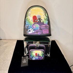 The Nightmare Before Christmas Jack & Sally Doll Loungefly Backpack & Wallet NWT